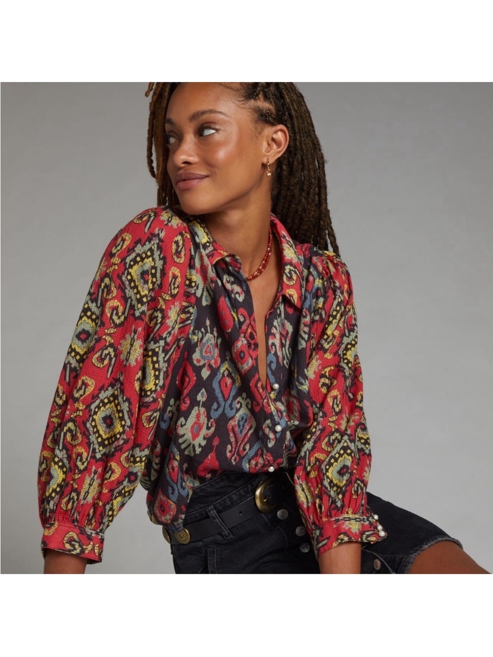 Anthropologie Forever That Girl Ikat Print Blouse Sz XS